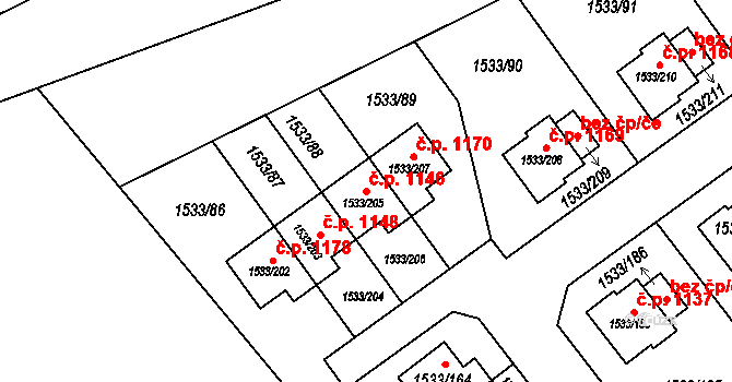 Řeporyje 1146, Praha na parcele st. 1533/205 v KÚ Řeporyje, Katastrální mapa