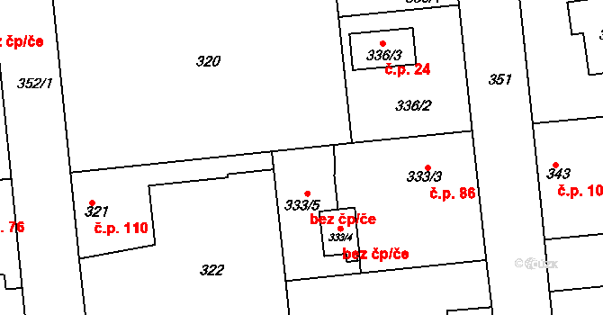 Chrášťany 79942857 na parcele st. 333/5 v KÚ Chrášťany u Prahy, Katastrální mapa