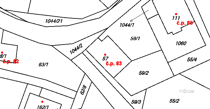 Podolí 83, Mohelnice na parcele st. 57 v KÚ Podolí u Mohelnice, Katastrální mapa