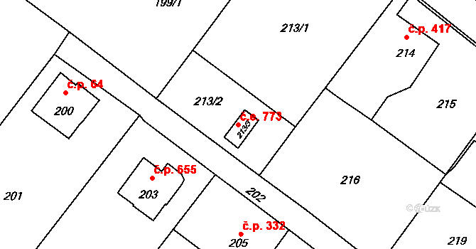 Lutyně 773, Orlová na parcele st. 213/3 v KÚ Horní Lutyně, Katastrální mapa