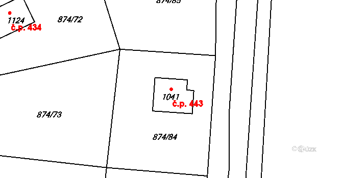 Želivec 443, Sulice na parcele st. 1041 v KÚ Sulice, Katastrální mapa