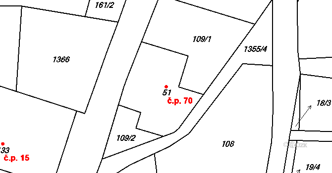 Kamenka 70, Odry na parcele st. 51 v KÚ Kamenka, Katastrální mapa