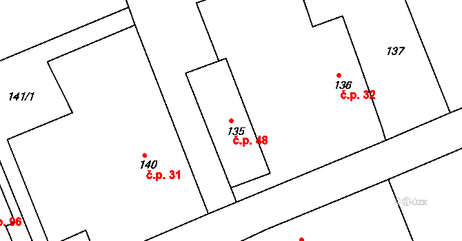 Prchalov 48, Příbor na parcele st. 135 v KÚ Prchalov, Katastrální mapa