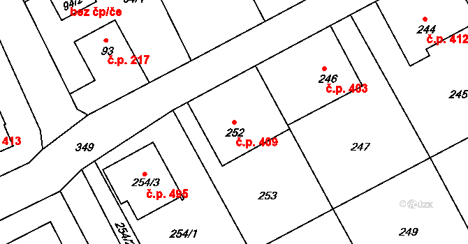 Žilina 409, Nový Jičín na parcele st. 252 v KÚ Žilina u Nového Jičína, Katastrální mapa