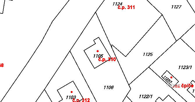 Kopřivnice 310 na parcele st. 1105 v KÚ Kopřivnice, Katastrální mapa