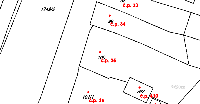 Vyšší Brod 35 na parcele st. 100 v KÚ Vyšší Brod, Katastrální mapa