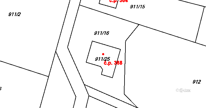 Březenec 368, Jirkov na parcele st. 911/25 v KÚ Březenec, Katastrální mapa