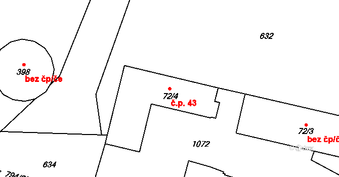 Hrachovice 43, Mírová pod Kozákovem na parcele st. 72/5 v KÚ Sekerkovy Loučky, Katastrální mapa