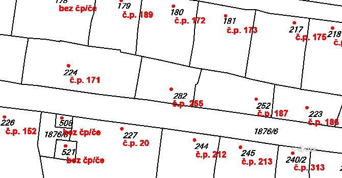 Merklín 255 na parcele st. 282 v KÚ Merklín u Přeštic, Katastrální mapa