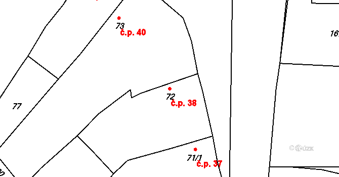 Staňkovice 38 na parcele st. 72 v KÚ Staňkovice u Žatce, Katastrální mapa