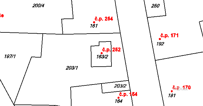 Habry 252 na parcele st. 163/2 v KÚ Habry, Katastrální mapa