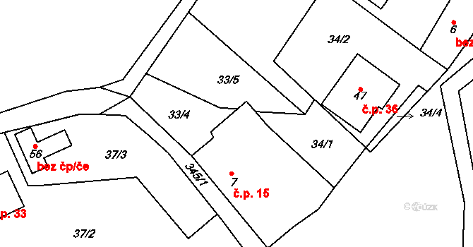 Simtany 15, Pohled na parcele st. 7 v KÚ Simtany, Katastrální mapa