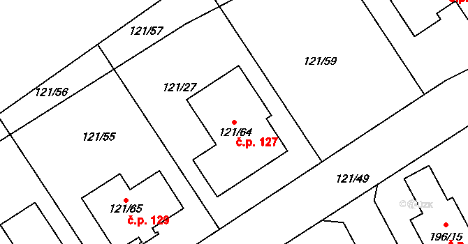Vítkov 127, Tachov na parcele st. 121/64 v KÚ Vítkov u Tachova, Katastrální mapa