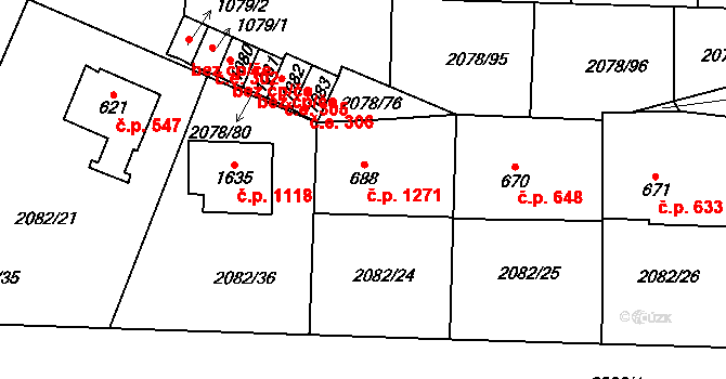 Ledeč nad Sázavou 1271 na parcele st. 688 v KÚ Ledeč nad Sázavou, Katastrální mapa