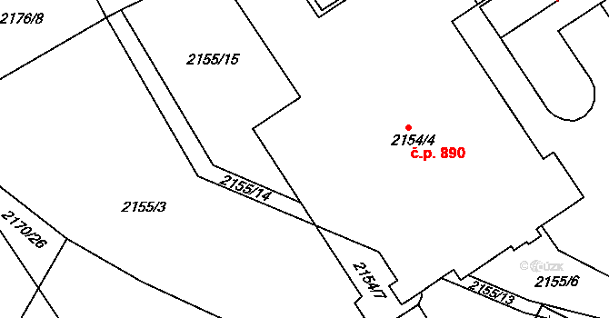 Dobruška 890 na parcele st. 2154/4 v KÚ Dobruška, Katastrální mapa