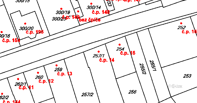 Milovice 14 na parcele st. 257/1 v KÚ Milovice u Mikulova, Katastrální mapa