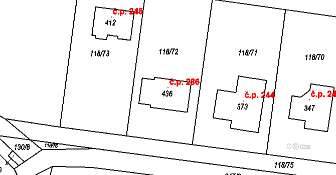 Kluk 286, Poděbrady na parcele st. 436 v KÚ Kluk, Katastrální mapa