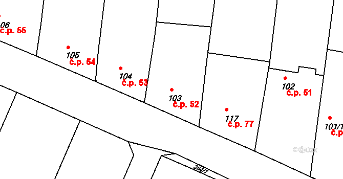 Trávník 52, Kroměříž na parcele st. 103 v KÚ Trávník, Katastrální mapa