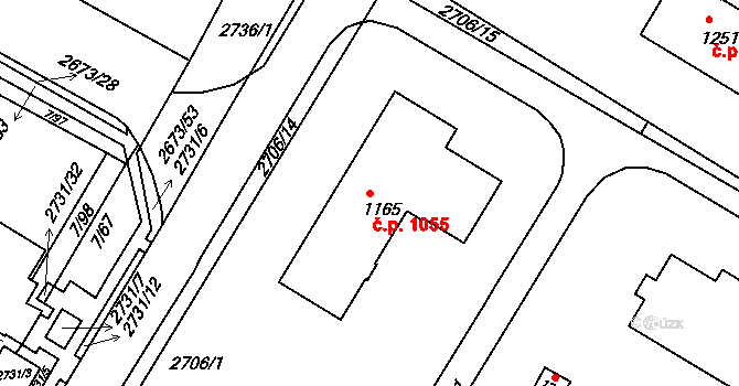 Bystřice pod Hostýnem 1055 na parcele st. 1165 v KÚ Bystřice pod Hostýnem, Katastrální mapa