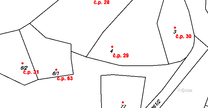 Černín 29 na parcele st. 4 v KÚ Černín, Katastrální mapa