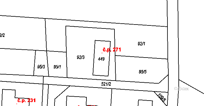 Sazovice 271 na parcele st. 449 v KÚ Sazovice, Katastrální mapa