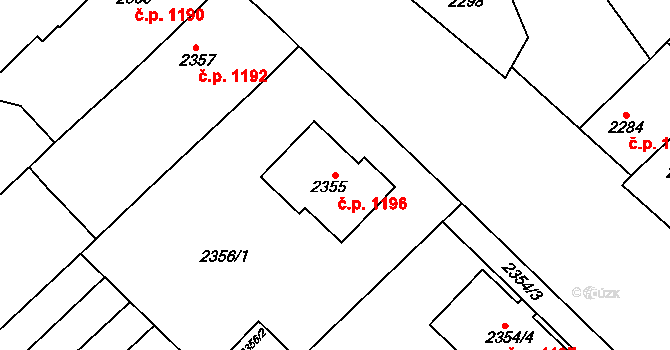 Rakšice 1196, Moravský Krumlov na parcele st. 2355 v KÚ Moravský Krumlov, Katastrální mapa