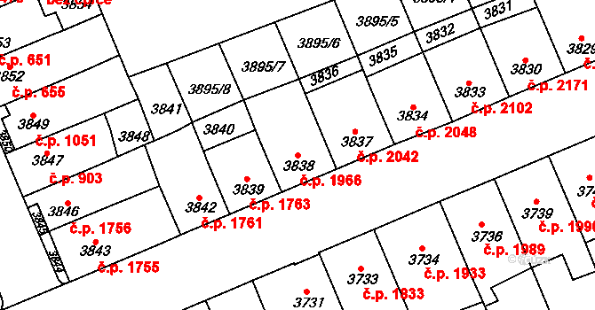 Přerov I-Město 1966, Přerov na parcele st. 3838 v KÚ Přerov, Katastrální mapa