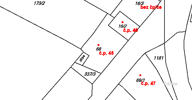 Bahno 45, Černíny na parcele st. 68 v KÚ Bahno, Katastrální mapa