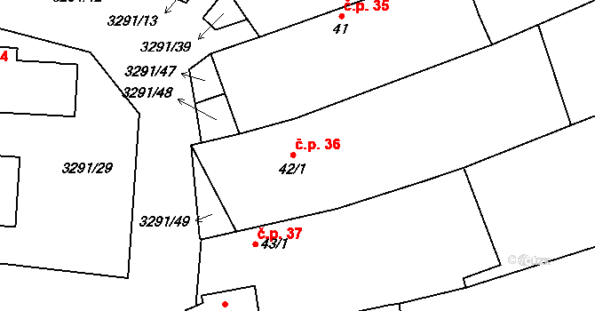 Olešnice 36 na parcele st. 42/1 v KÚ Olešnice u Trhových Svinů, Katastrální mapa