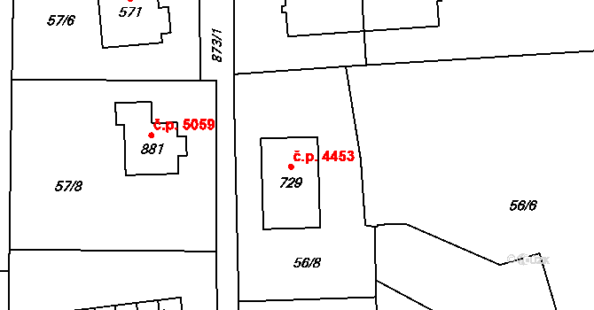 Kokonín 4453, Jablonec nad Nisou na parcele st. 729 v KÚ Kokonín, Katastrální mapa