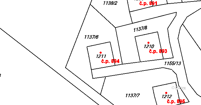 Kořenov 894 na parcele st. 1211 v KÚ Polubný, Katastrální mapa