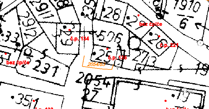 Verneřice 135 na parcele st. 25 v KÚ Verneřice, Katastrální mapa