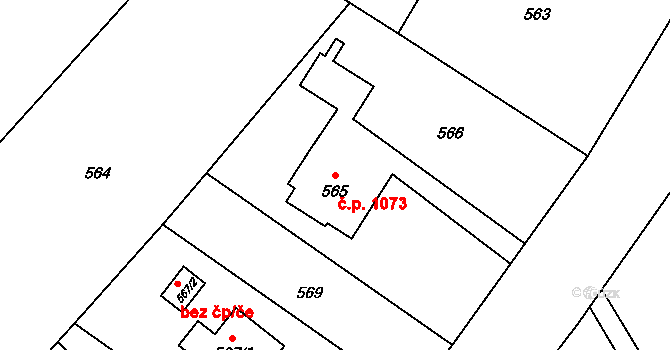 Bystřice 1073 na parcele st. 565 v KÚ Bystřice nad Olší, Katastrální mapa