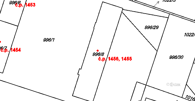 Čelákovice 1455,1456 na parcele st. 996/8 v KÚ Čelákovice, Katastrální mapa