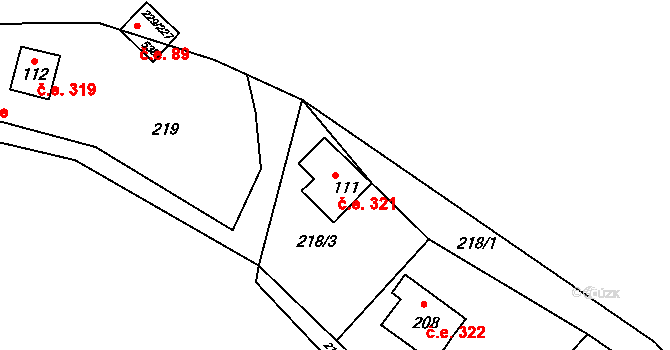 Hostěradice 321, Kamenný Přívoz na parcele st. 111 v KÚ Hostěradice, Katastrální mapa