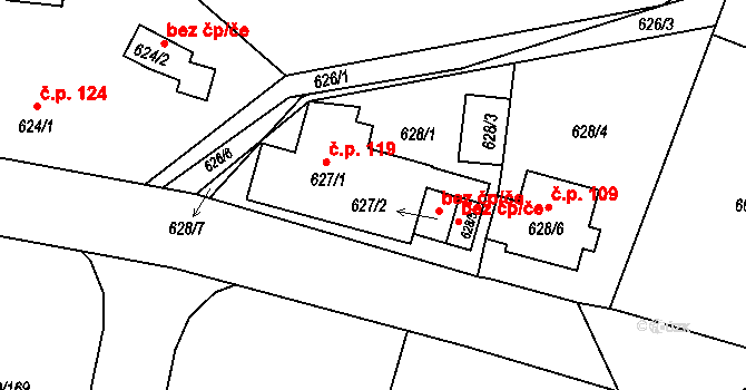 Horní Planá 119 na parcele st. 627/1 v KÚ Horní Planá, Katastrální mapa