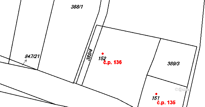 Ostřešany 136 na parcele st. 152 v KÚ Ostřešany, Katastrální mapa