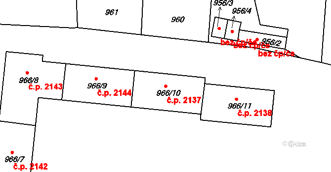 Pod Bezručovým vrchem 2137, Krnov na parcele st. 966/10 v KÚ Krnov-Horní Předměstí, Katastrální mapa