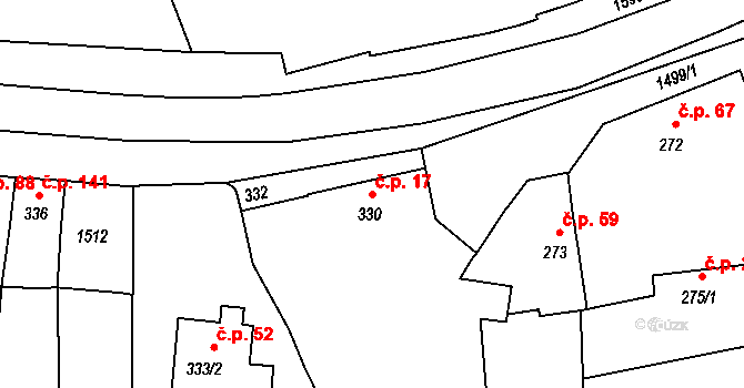 Mochov 17 na parcele st. 330 v KÚ Mochov, Katastrální mapa