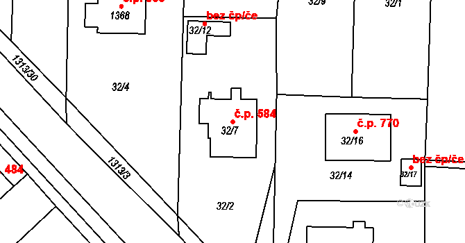 Tuchlovice 584 na parcele st. 32/7 v KÚ Tuchlovice, Katastrální mapa