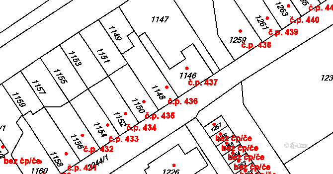 Velká Bystřice 436 na parcele st. 1148 v KÚ Velká Bystřice, Katastrální mapa