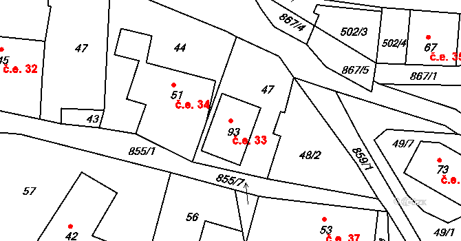 Náčkovice 33, Lovečkovice na parcele st. 93 v KÚ Náčkovice, Katastrální mapa