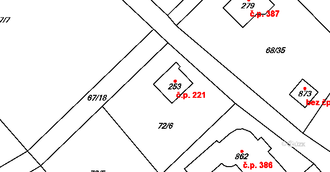 Senohraby 221 na parcele st. 253 v KÚ Senohraby, Katastrální mapa