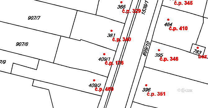 Libáň 176 na parcele st. 409/1 v KÚ Libáň, Katastrální mapa