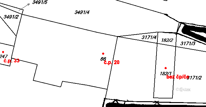 Třitim 20, Žimutice na parcele st. 66 v KÚ Třitim, Katastrální mapa