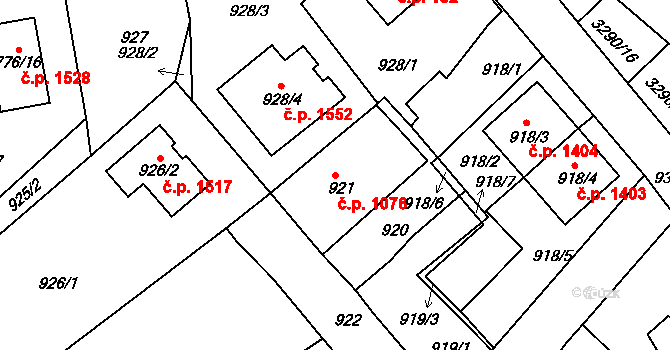 Duchcov 1076 na parcele st. 921 v KÚ Duchcov, Katastrální mapa
