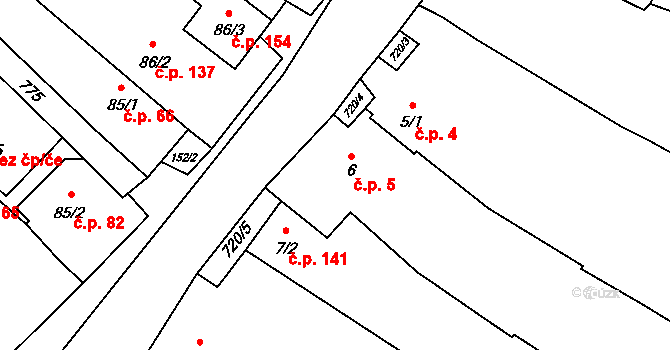 Dukovany 5 na parcele st. 6 v KÚ Dukovany, Katastrální mapa