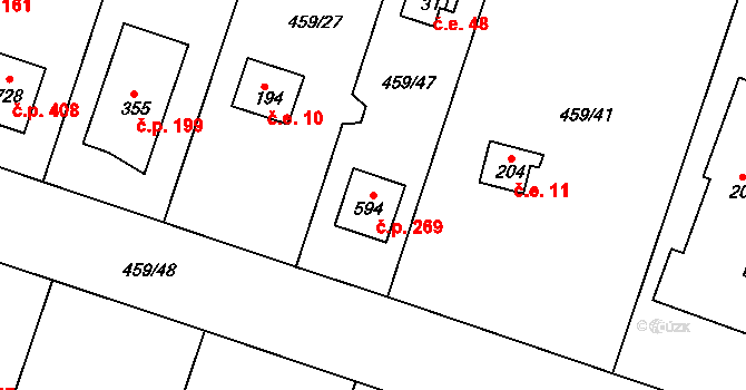 Horoušánky 269, Horoušany na parcele st. 594 v KÚ Horoušany, Katastrální mapa