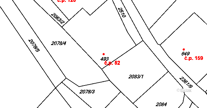 Malá Strana 52, Týn nad Vltavou na parcele st. 493 v KÚ Týn nad Vltavou, Katastrální mapa