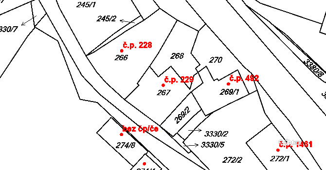 Pelhřimov 229 na parcele st. 267 v KÚ Pelhřimov, Katastrální mapa